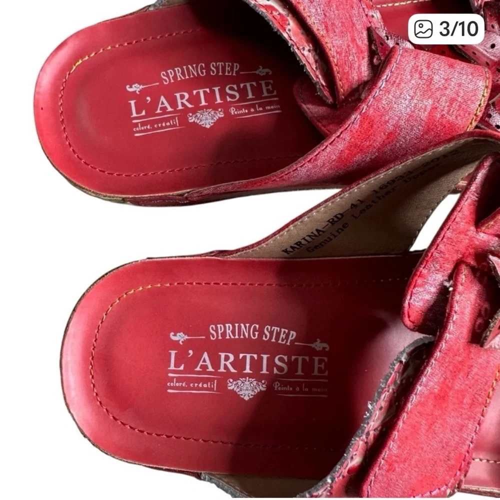 L'Artiste by Spring Step Karina Red Leather Slide Sandals. Size 41 - Picture 3 of 9